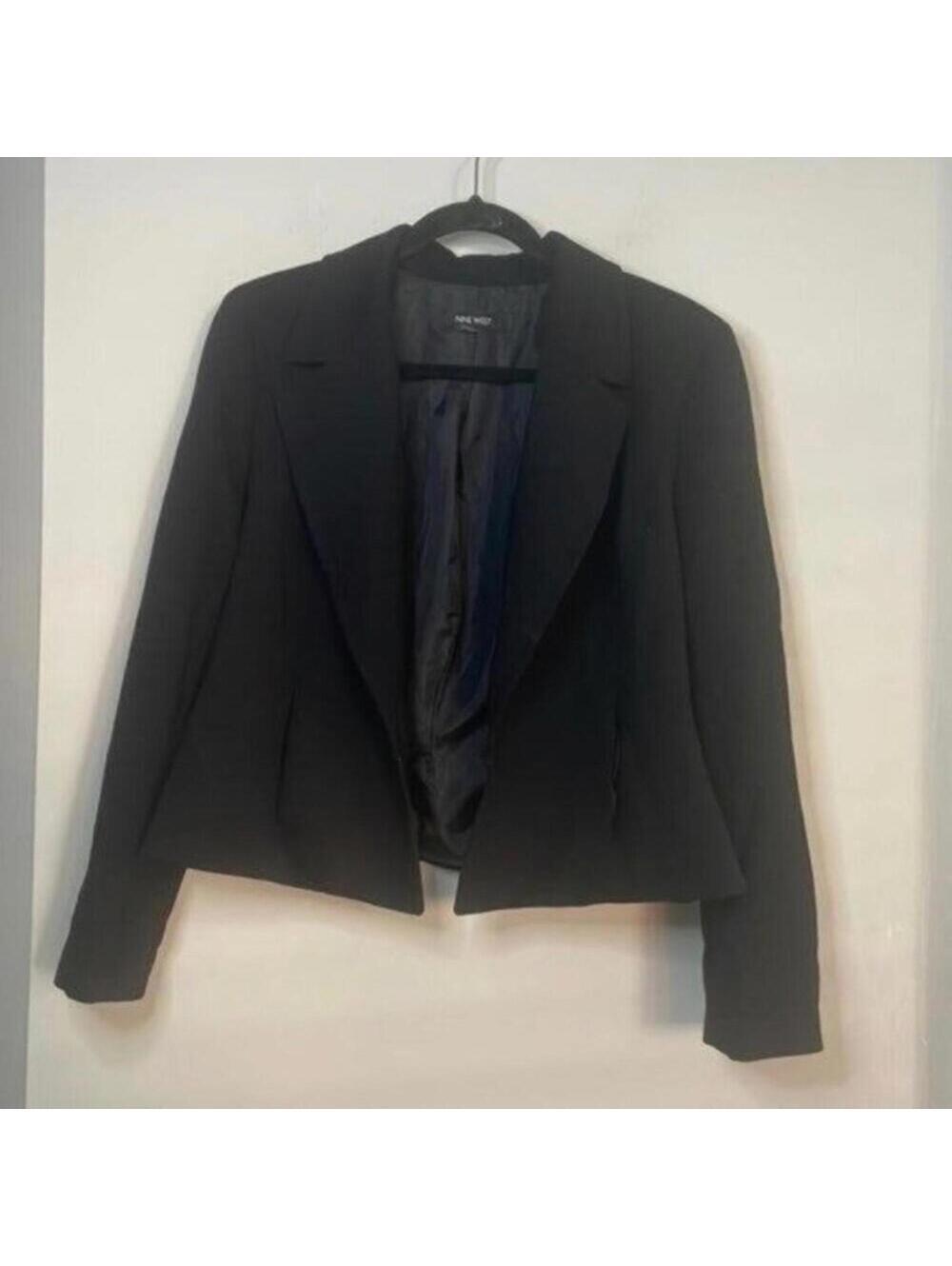 nine West Black Double Point Lapel Collar Open Front Blazer Jacket
